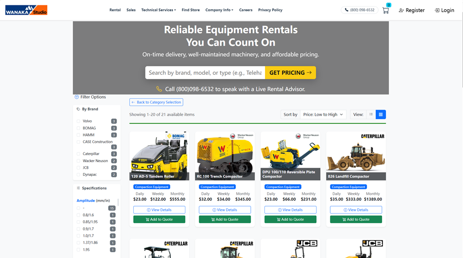 Construction Equipment Rental Website